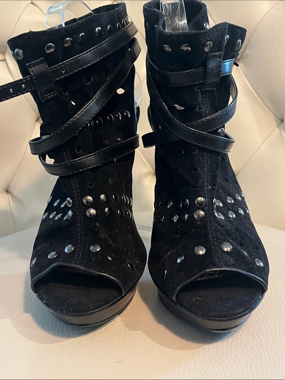 Bakers Black Studded Peep-Toe Stiletto Booties - Picture 7 of 11